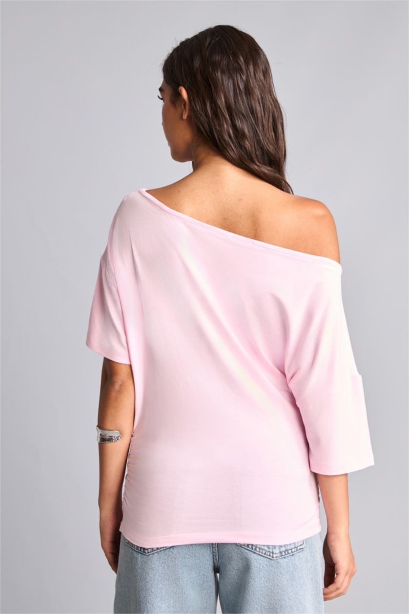 Women Light Pink Loose Fit Short Sleeve T-Shirt