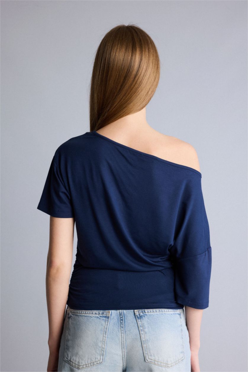 Kadın Lacivert  Loose Fıt kısa kollu tişört. 