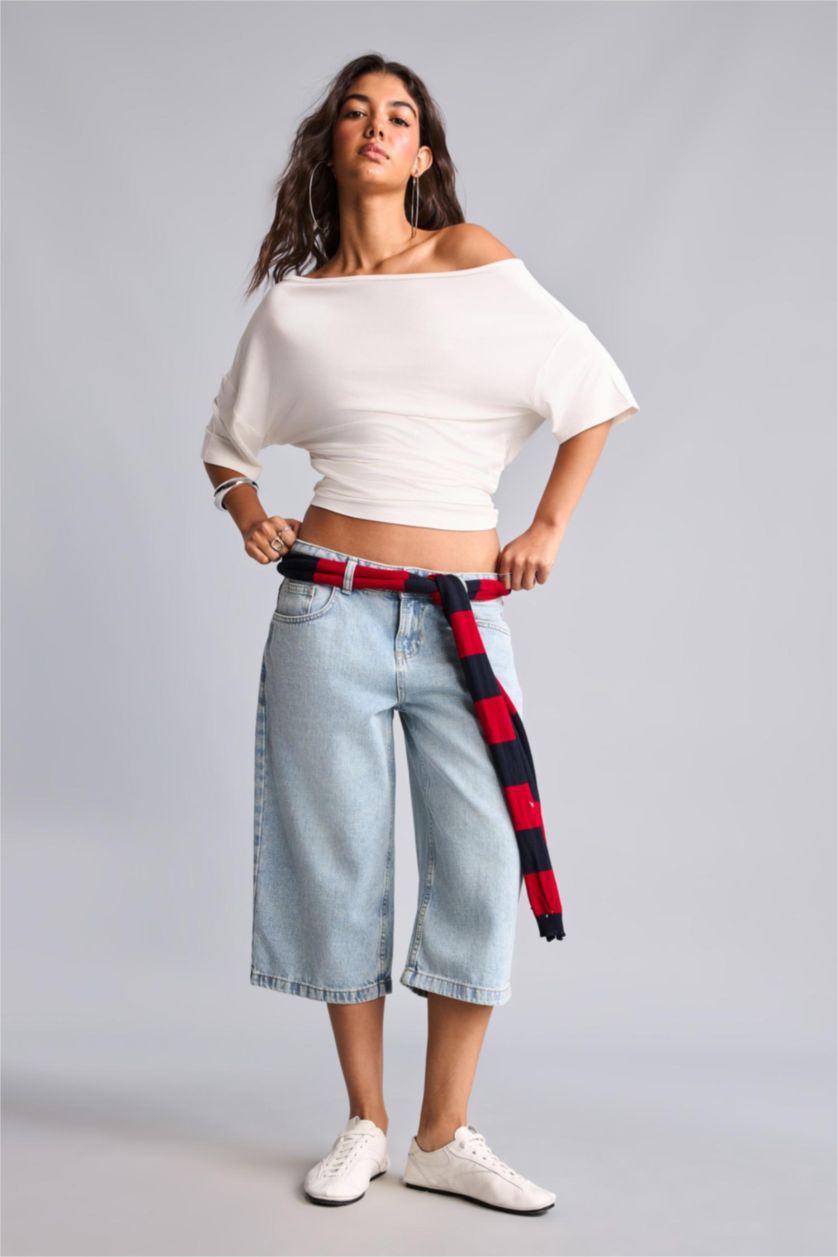 Kadın Kırık Beyaz Loose Fit Basıc Tişört