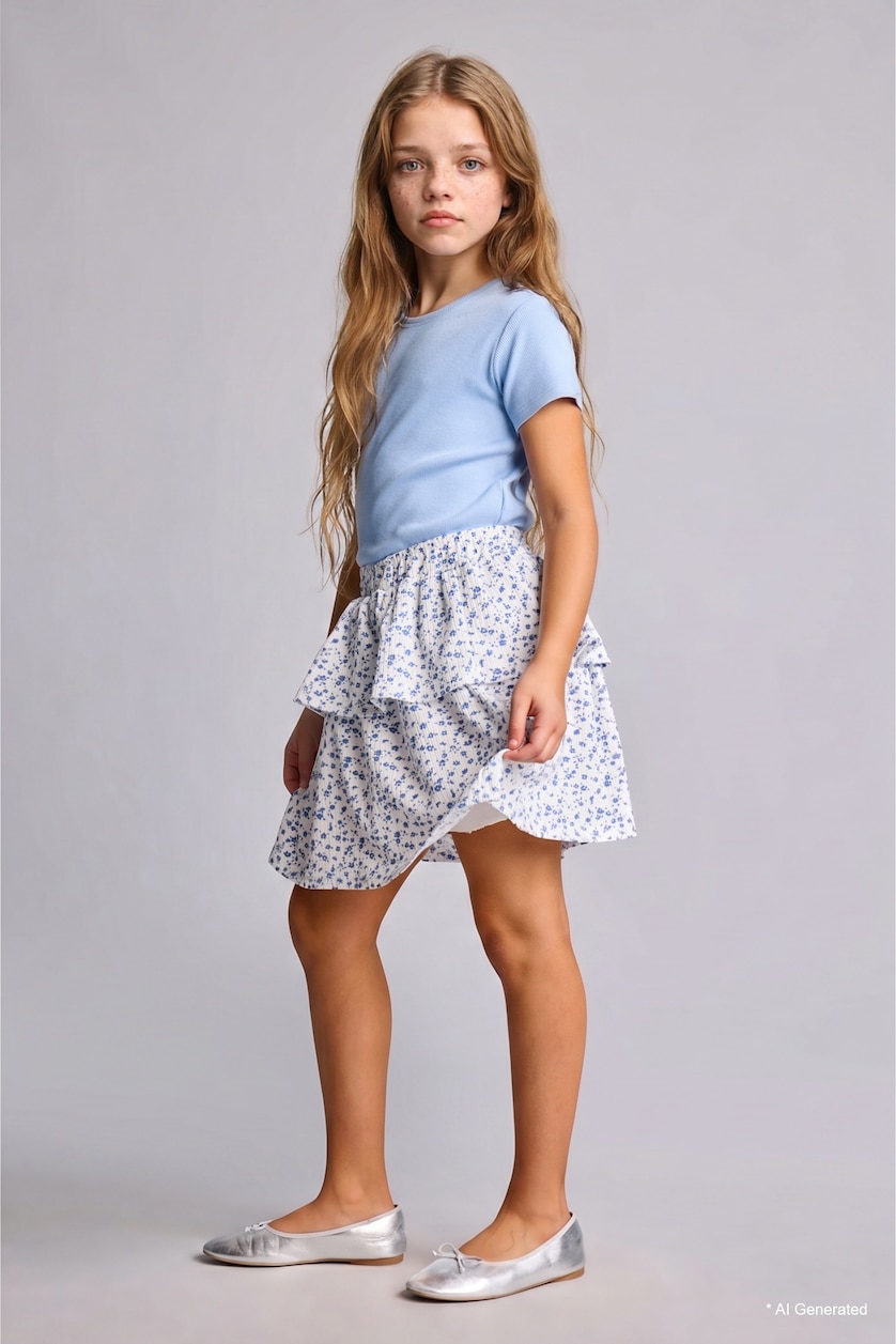 GIRLS & TEENS Blue Girl Regular Fit Knitted Skirt
