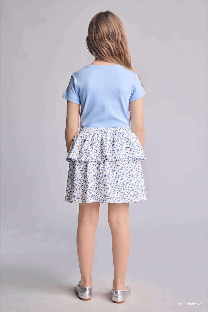 GIRLS & TEENS Blue Girl Regular Fit Knitted Skirt