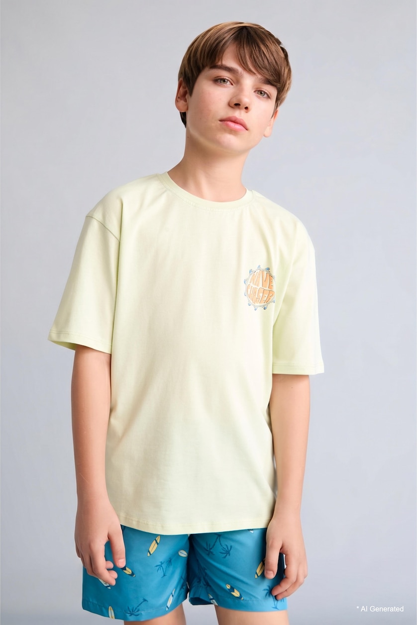 BOYS & TEENS Mint Boy Oversize Safari Back Print Green T-Shirt
