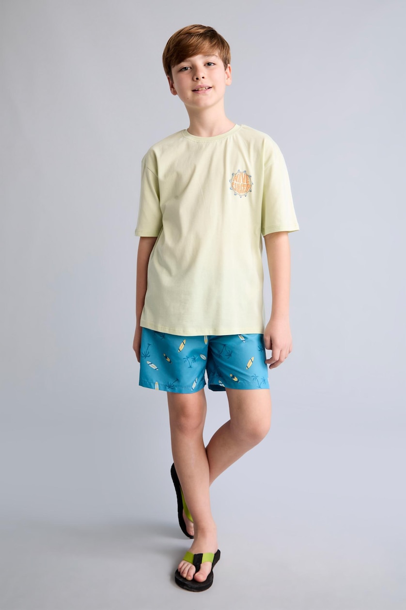 Erkek Çocuk - Genç Erkek Mint %100 Pamuk Oversize Sırt Baskılı Tişört Erkek Çocuk