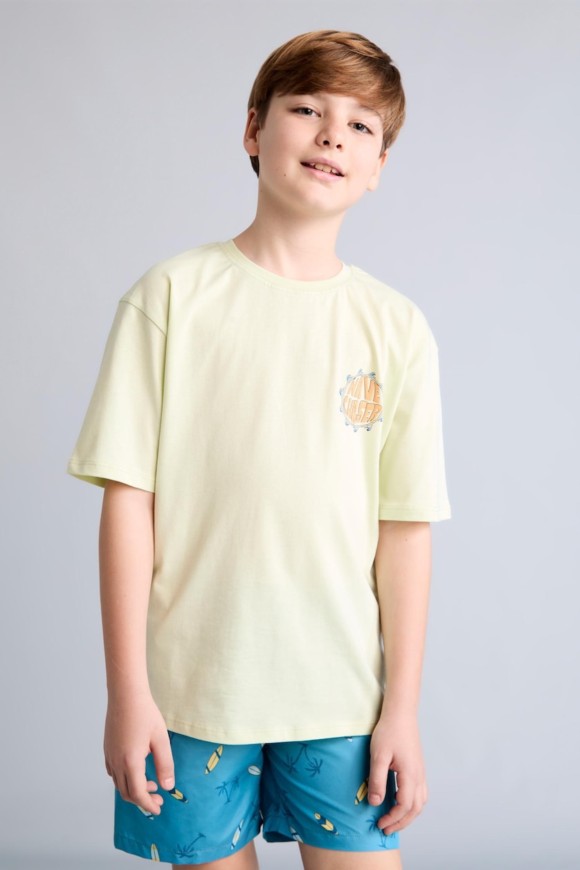 Erkek Çocuk - Genç Erkek Mint %100 Pamuk Oversize Sırt Baskılı Tişört Erkek Çocuk
