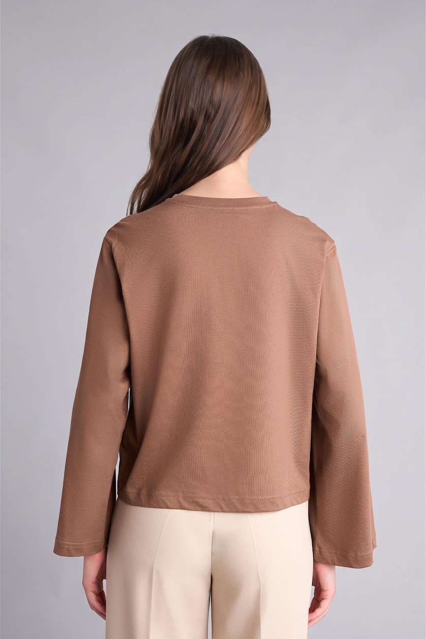 Women Brown Relax Fit Long Sleeve Tunic