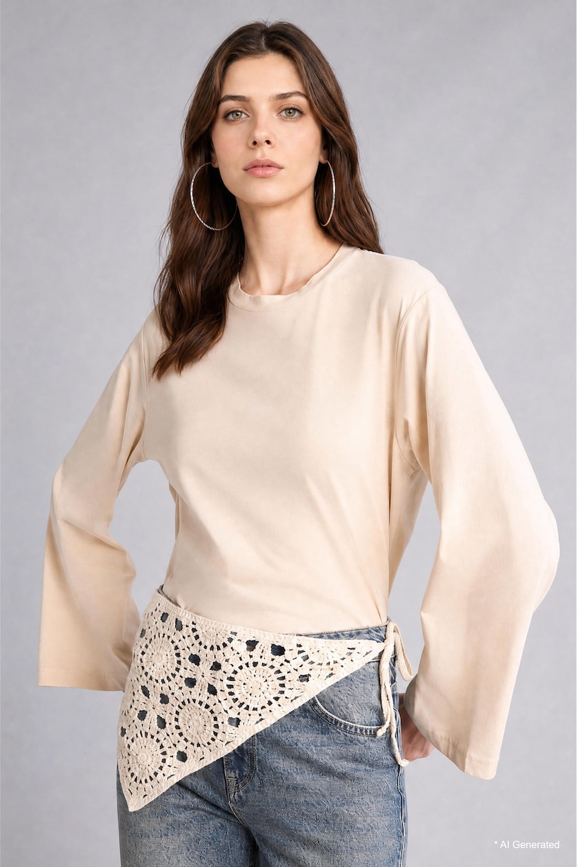 Kadın Taş %100 Pamuk Relaxed Fit Uzun Kollu Penye Tunik