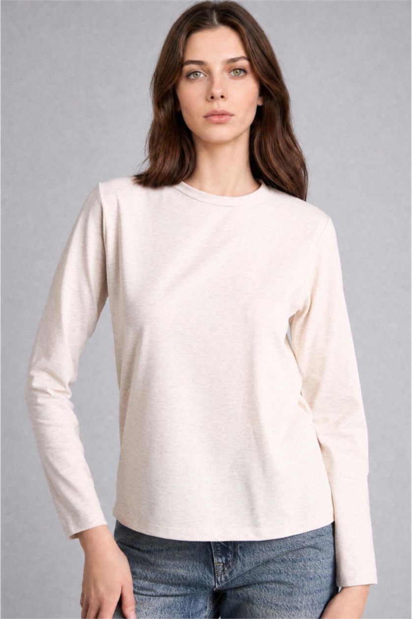 Kadın Taş Slim Fit Uzun Kollu Tişört