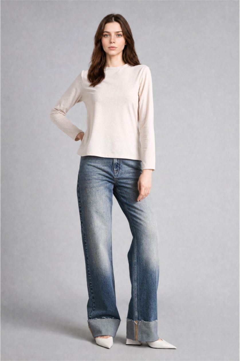 Kadın Taş Slim Fit Uzun Kollu Tişört