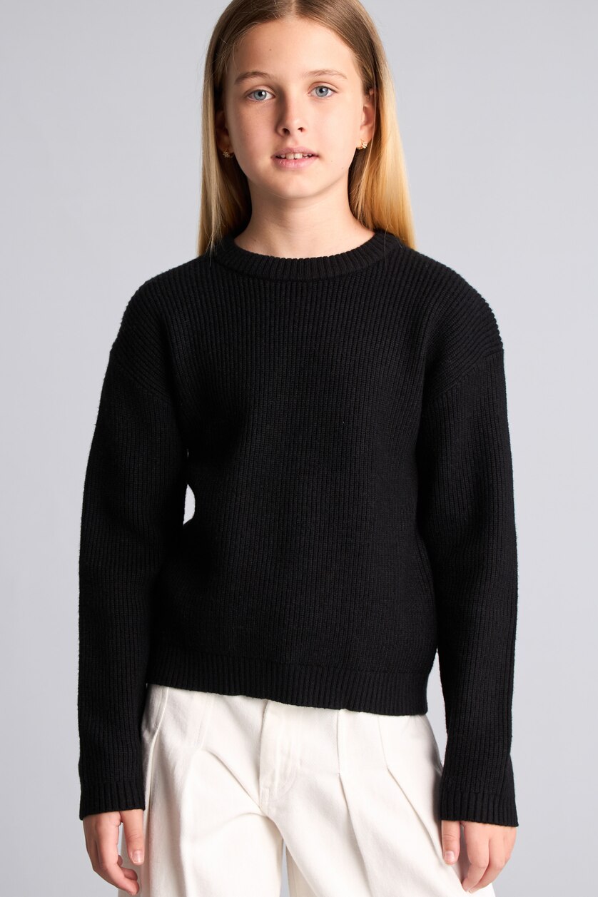 FILLES Noir Pull à col rond pour fille Coupe régulière
