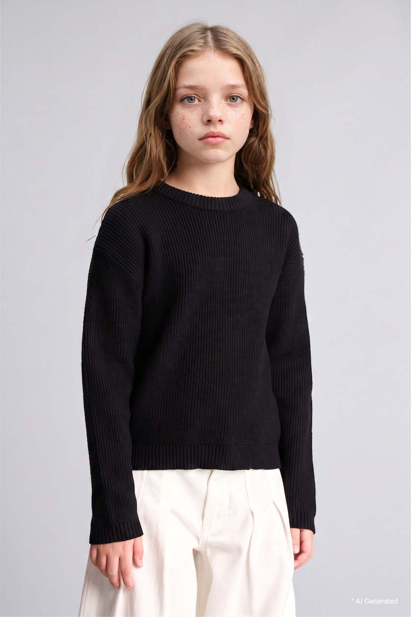 Девочки и подростки Черный Girl Regular Fit Crew Neck Pullover