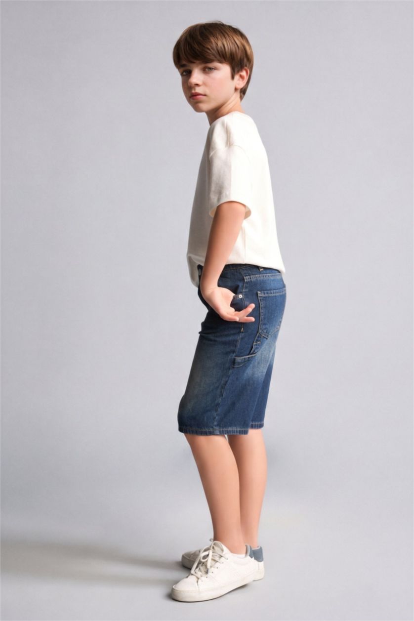 Boys & Teens Blue شورت جينز ولادي كروب فيت