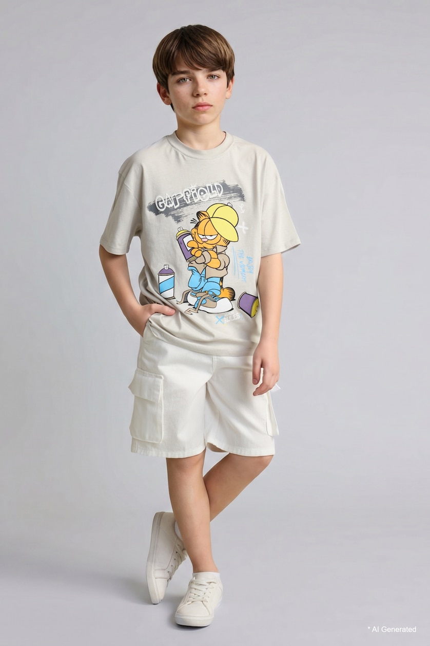 Young Boys - Teen Boys Ecru Boy Cotton Cargo Shorts