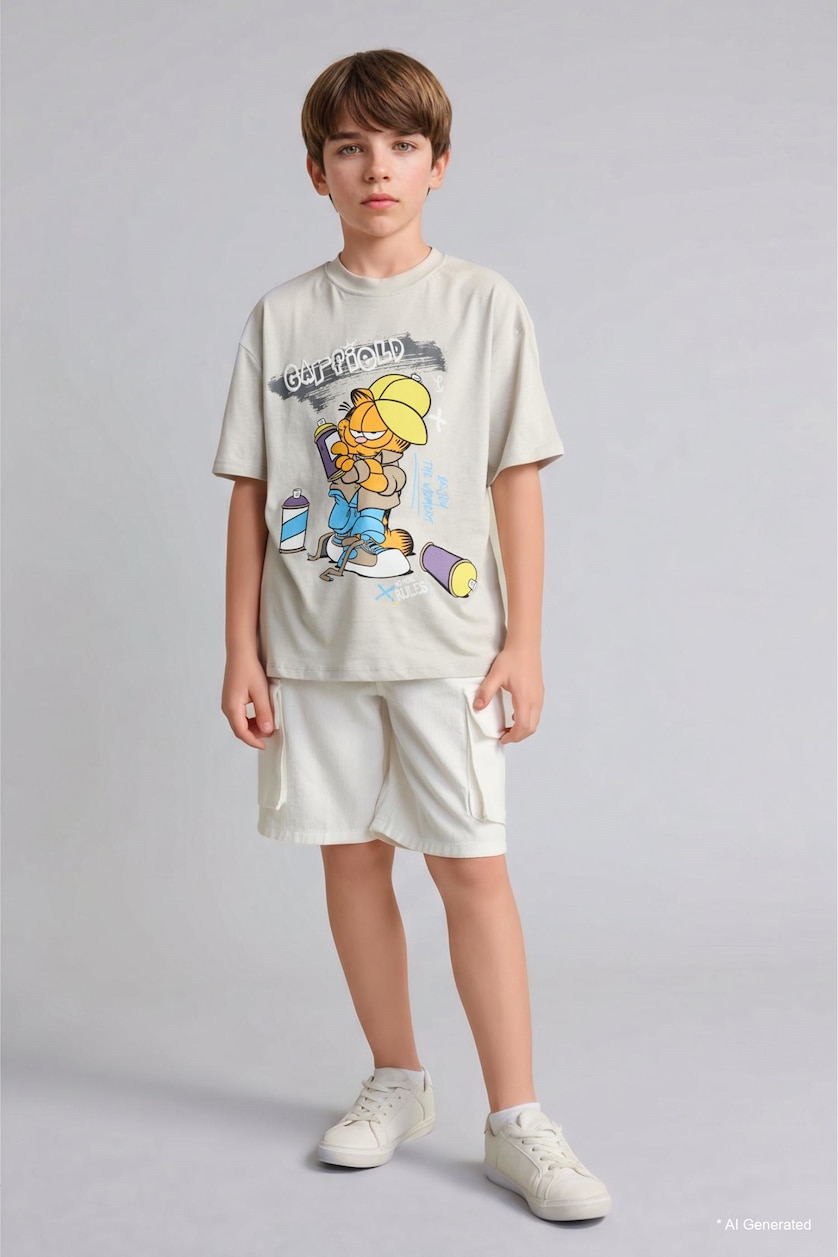 Young Boys - Teen Boys Ecru Boy Cotton Cargo Shorts
