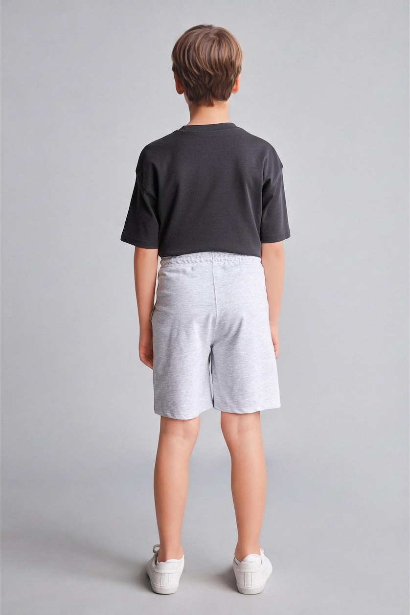 BOYS & TEENS Light Grey Melange Boy Regular Fit Palm Tree Print Shorts
