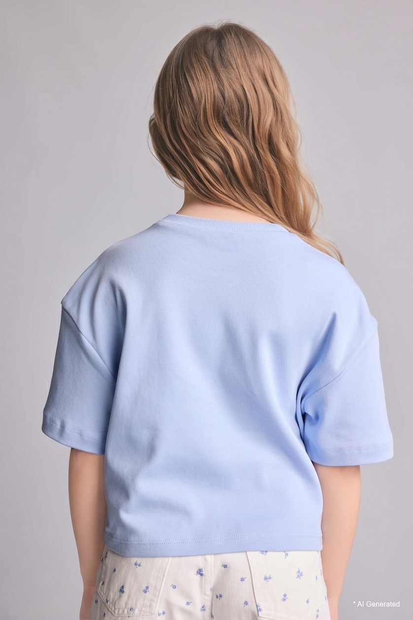 Girls & Teens Light Blue Girl Crew Neck Short-Sleeved T-Shirt