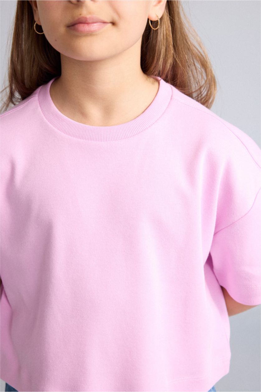 Kız Çocuk - Genç Kız Pembe Oversize Bisiklet Yaka Tişört Kız Çocuk