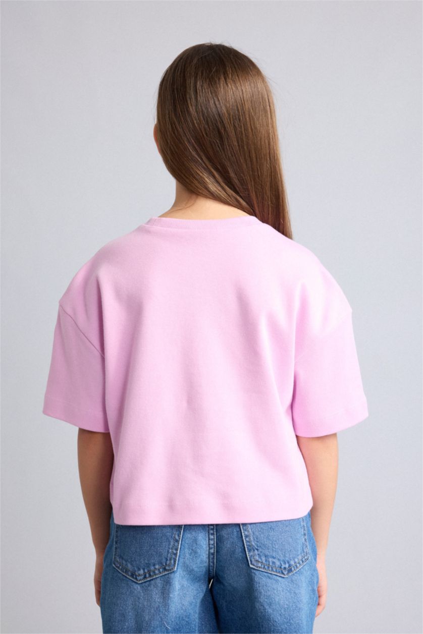 Kız Çocuk - Genç Kız Pembe Oversize Bisiklet Yaka Tişört Kız Çocuk