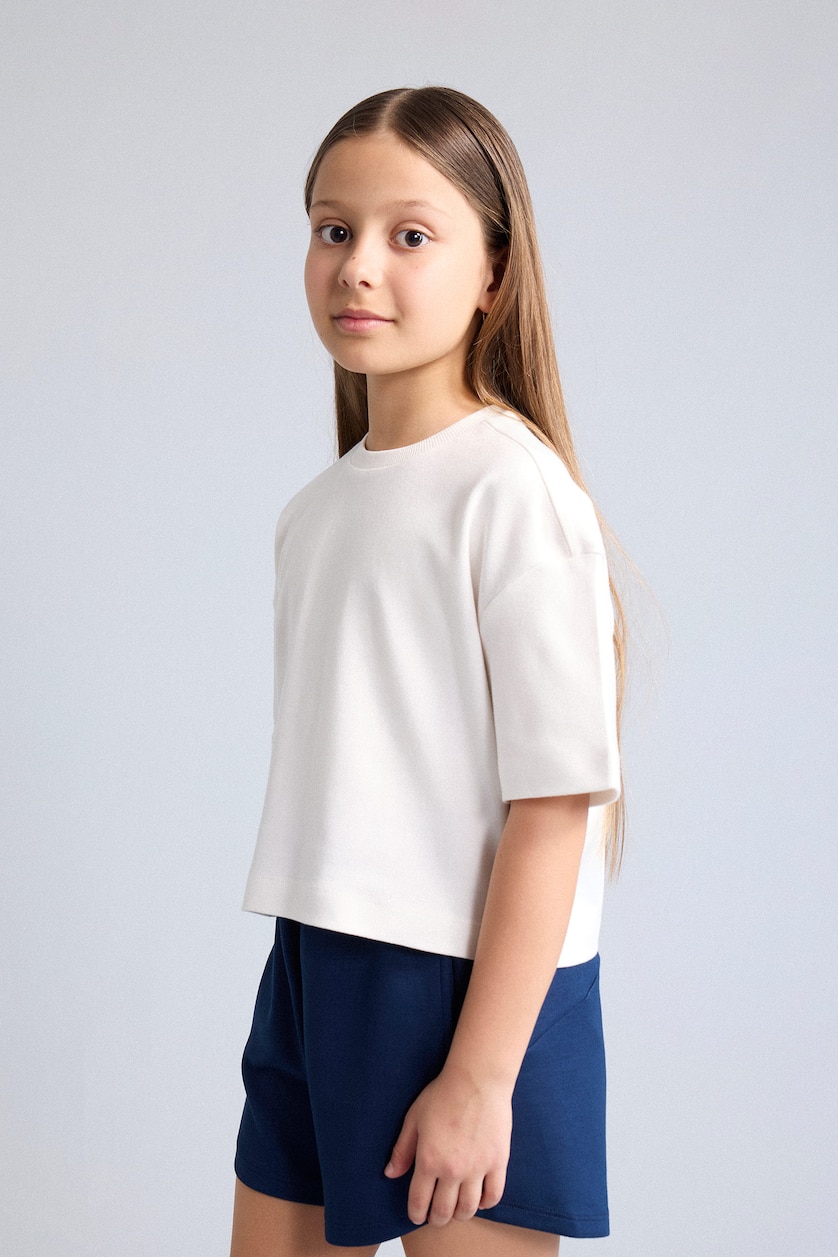 FILLES Blanc T-shirt oversize à col rond et manches courtes pour fille