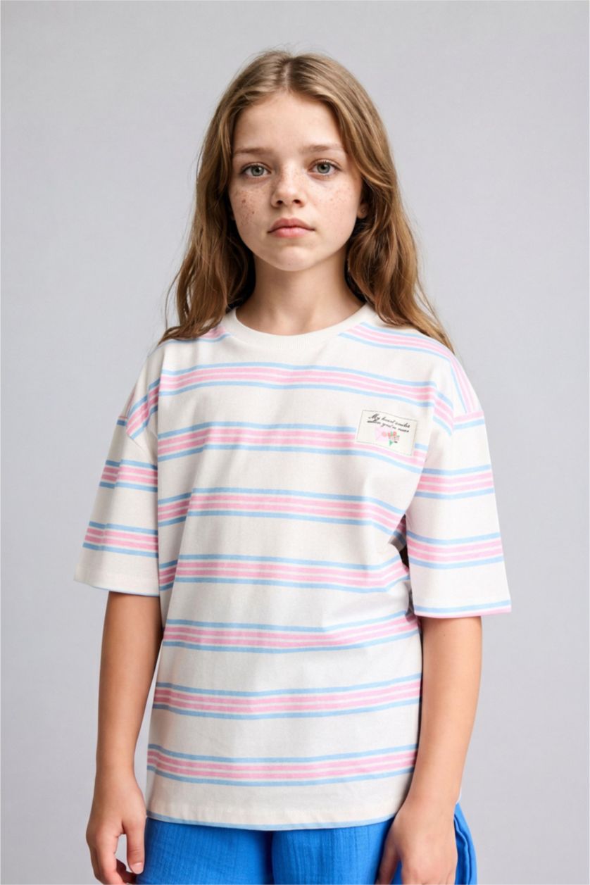 GIRLS & TEENS Pink Girl Short Sleeve Striped Pink T-Shirt