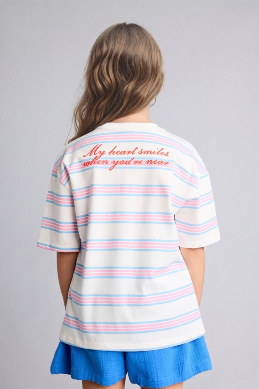 GIRLS & TEENS Pink Girl Short Sleeve Striped Pink T-Shirt