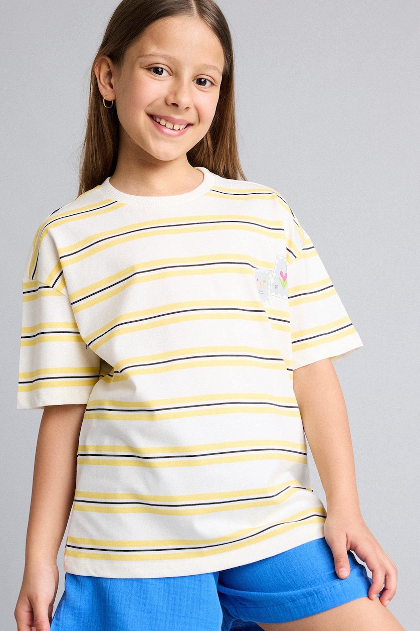 GIRLS & TEENS Yellow Girl Short Sleeve Striped Yellow T-Shirt