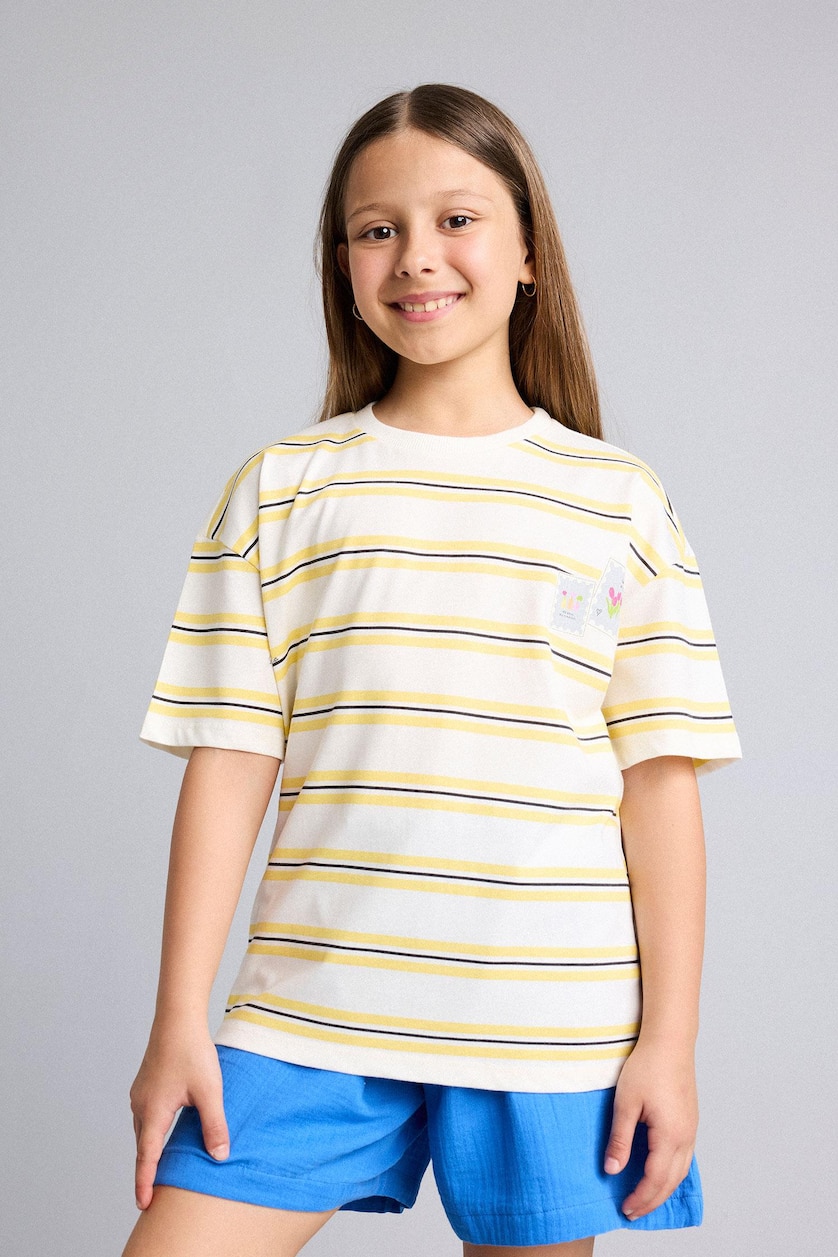 GIRLS & TEENS Yellow Girl Short Sleeve Striped Yellow T-Shirt