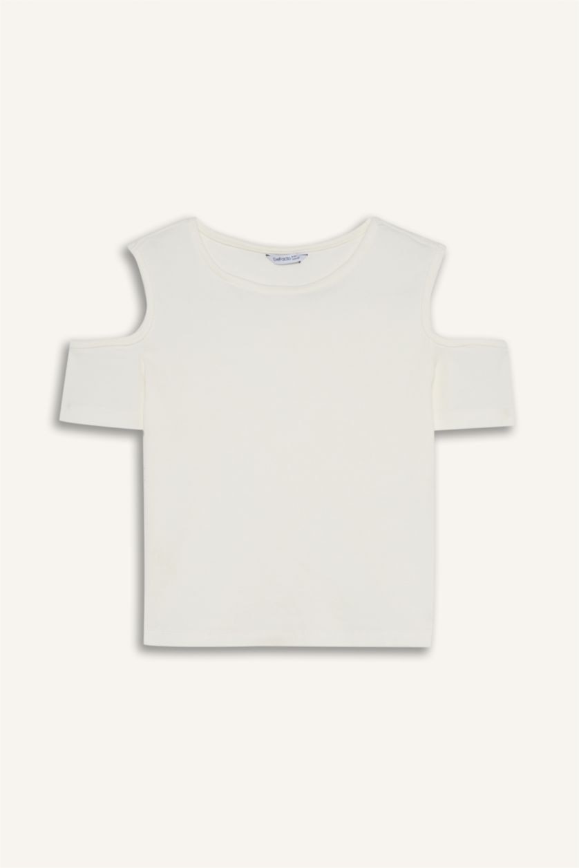 بنات بيج فاتح تيشيرت بناتي نص ردن مضلع بياخة مستديرة