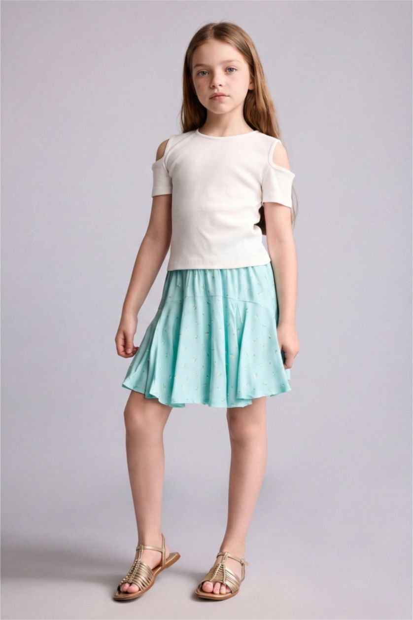 Young Girls - Teen Girls Ecru Girl Crew Neck Short Sleeve Ribbed T-Shirt