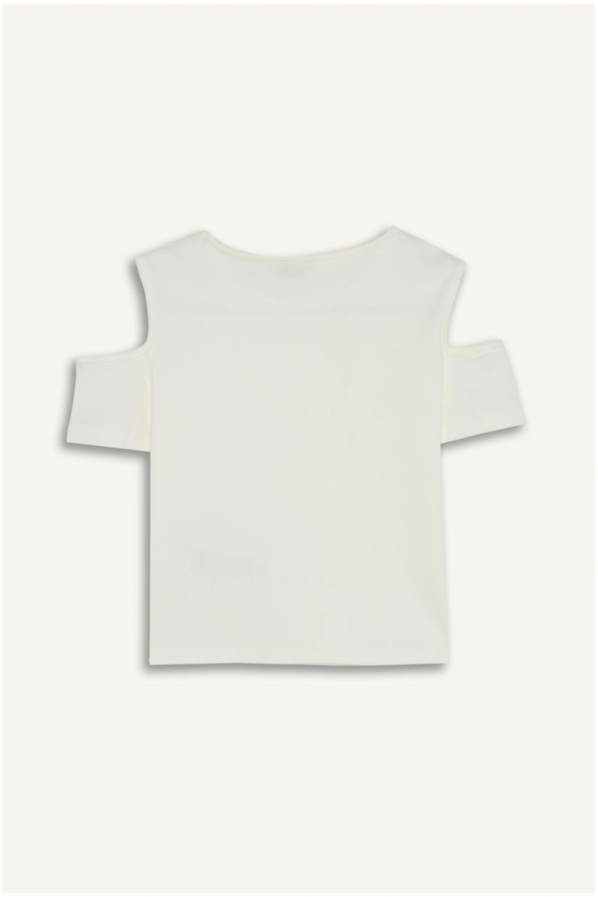 بنات بيج فاتح تيشيرت بناتي نص ردن مضلع بياخة مستديرة