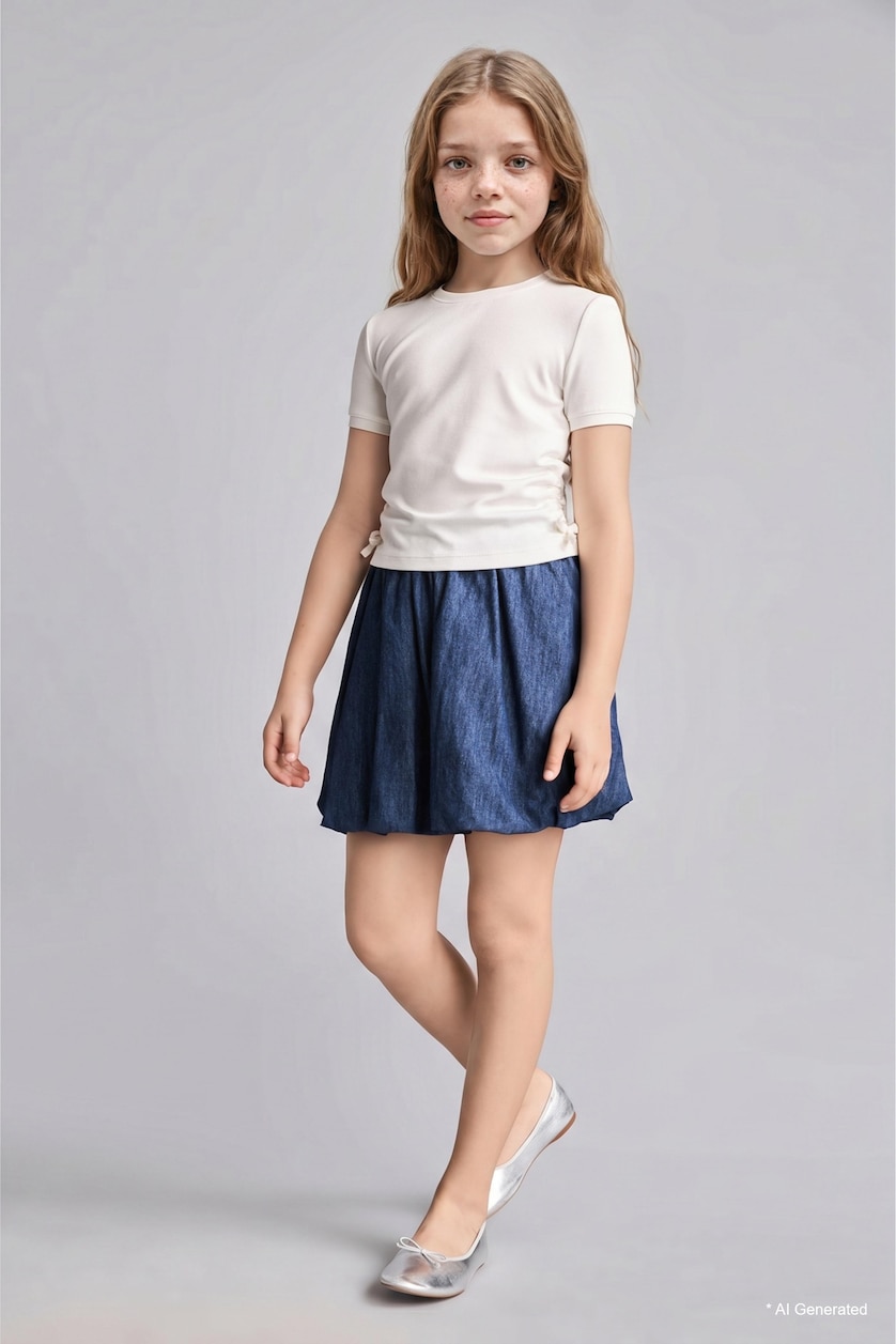 Girls & Teens Ecru Girl Crew Neck Jersey Ecru T-Shirt