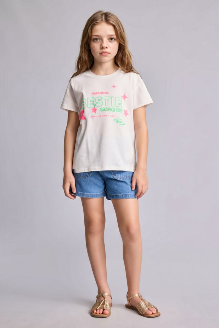 Young Girls - Teen Girls Ecru Girl Printed Crew Neck Short Sleeve T-Shirt