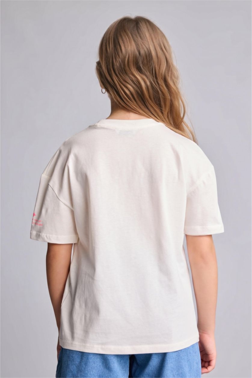 Young Girls - Teen Girls Ecru Girl Printed Crew Neck Short Sleeve T-Shirt