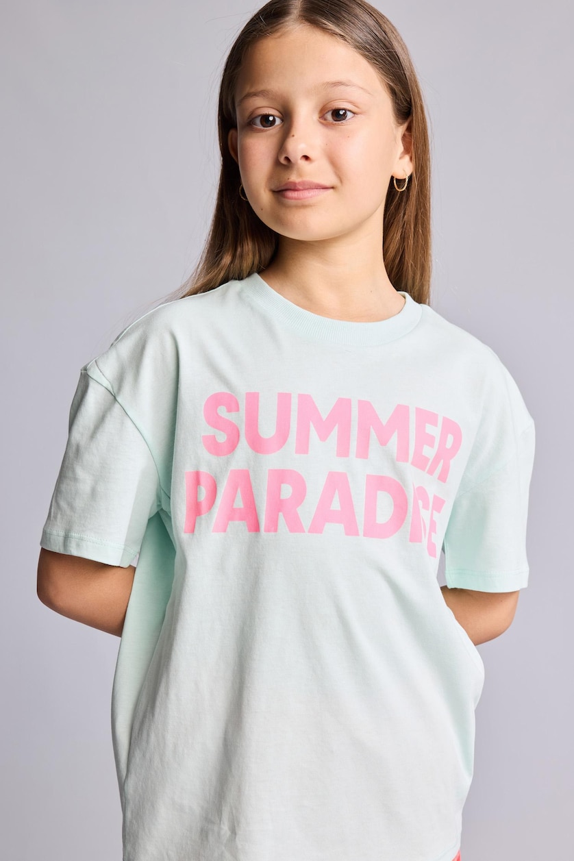 GIRLS & TEENS Light Aqua Girl Printed Crew Neck Short Sleeve T-Shirt