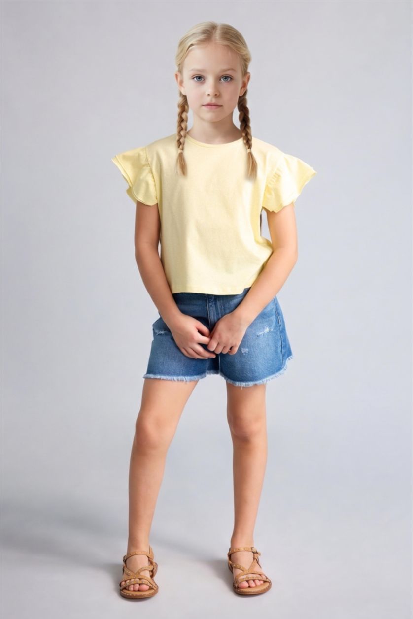Girls & Teens Light Yellow Girl Regular Fit Crew Neck Cotton Short Sleeve T-Shirt