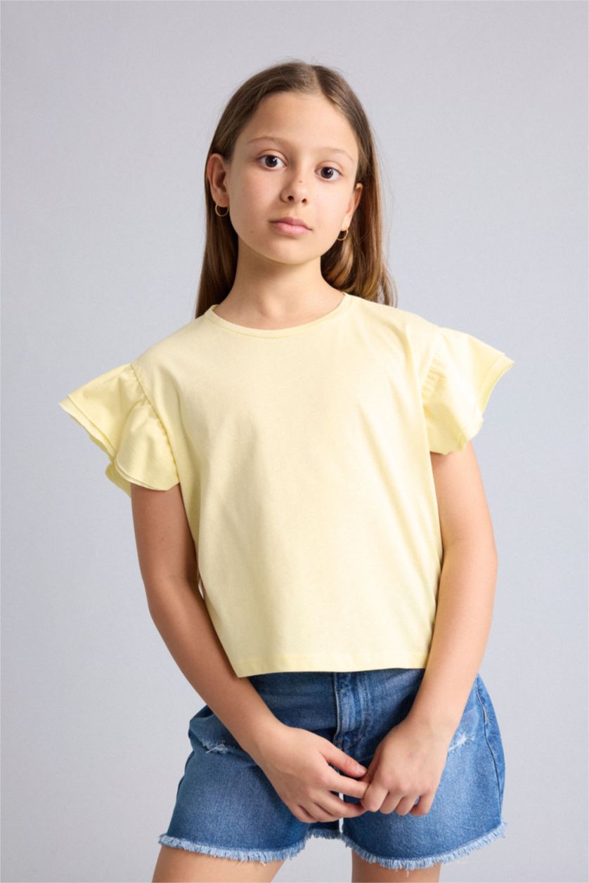 GIRLS & TEENS Light Yellow Regular Fit Short Sleeve T-Shirt
