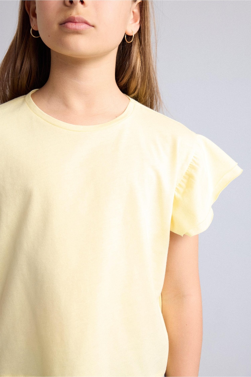 Young Girls - Teen Girls Light Yellow Girl Regular Fit Crew Neck Cotton Short Sleeve T-Shirt