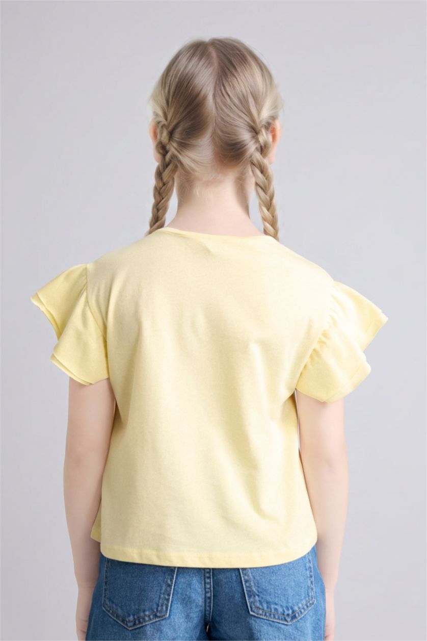 Girls & Teens Light Yellow Girl Regular Fit Crew Neck Cotton Short Sleeve T-Shirt