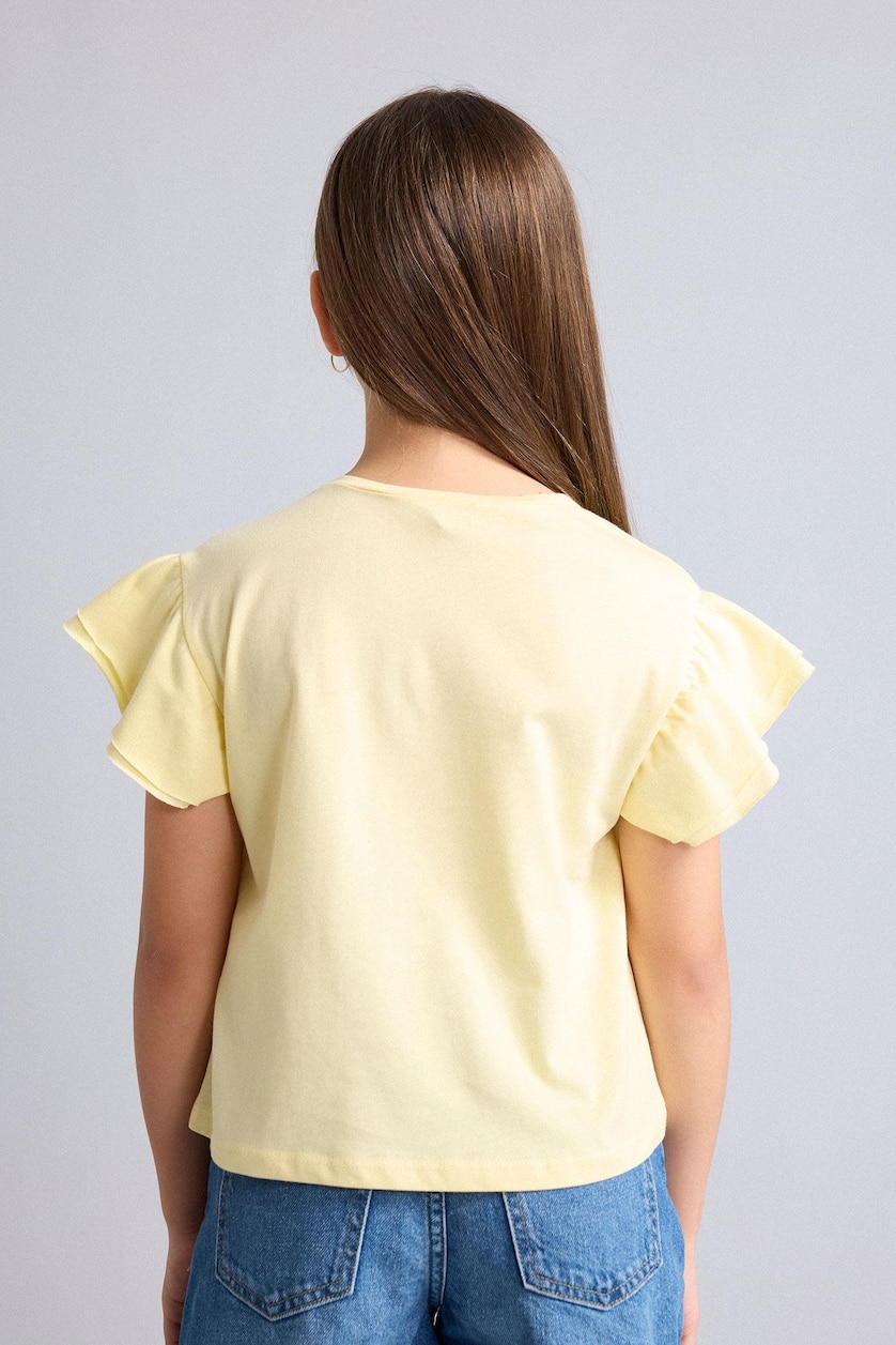 Young Girls - Teen Girls Light Yellow Girl Regular Fit Crew Neck Cotton Short Sleeve T-Shirt