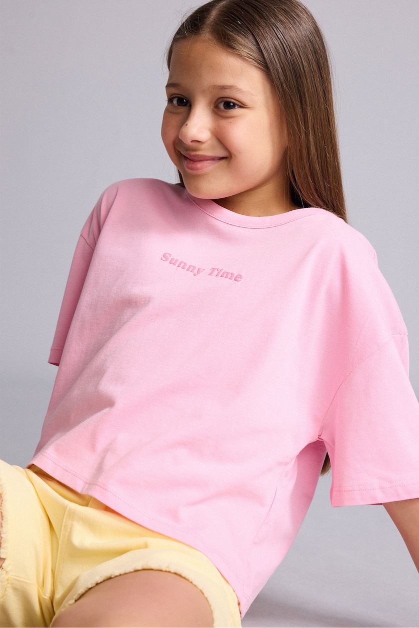 Young Girls - Teen Girls Pink Girl Crew Neck Printed Short Sleeve T-Shirt