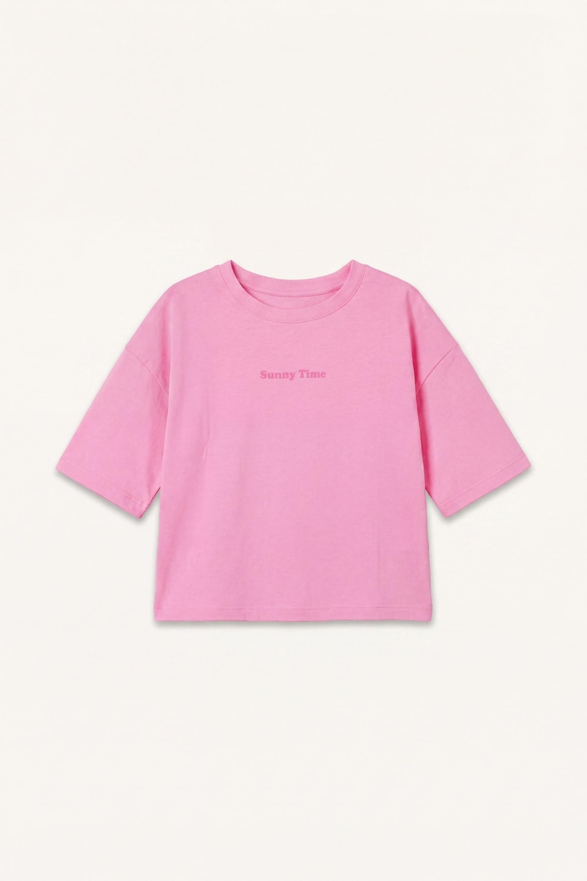 Young Girls - Teen Girls Pink Girl Crew Neck Printed Short Sleeve T-Shirt