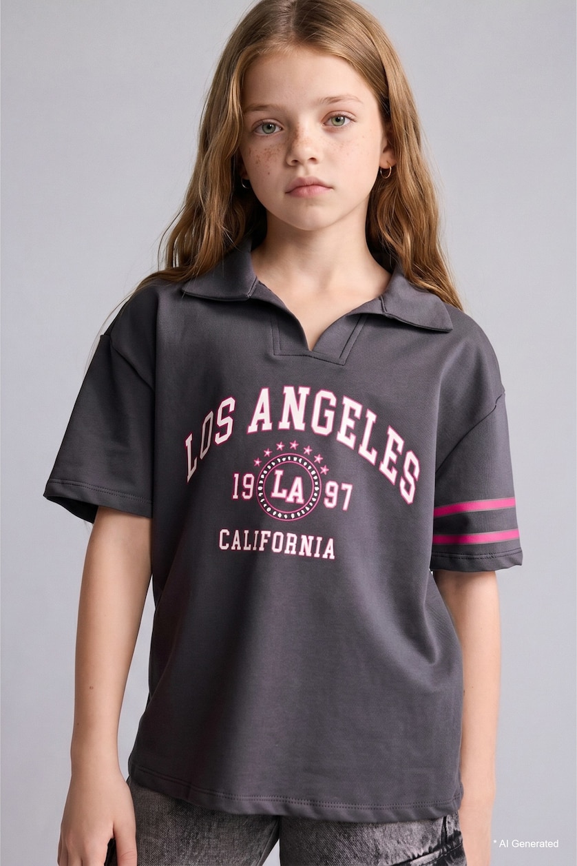 Young Girls - Teen Girls Anthracite Girl Anthracite Slogan Short Sleeve T-Shirt