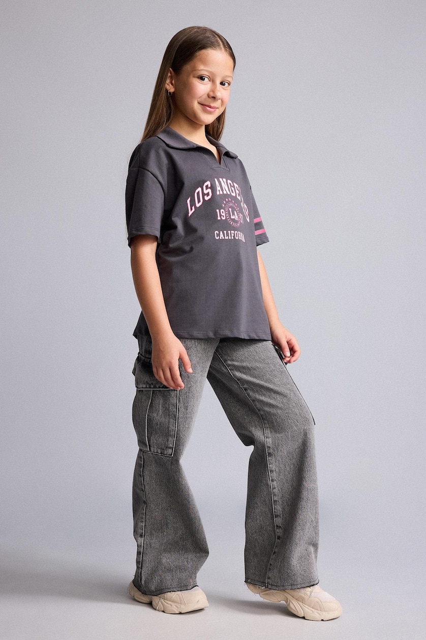 GIRLS & TEENS Anthracite Girl Anthracite Slogan Short Sleeve T-Shirt