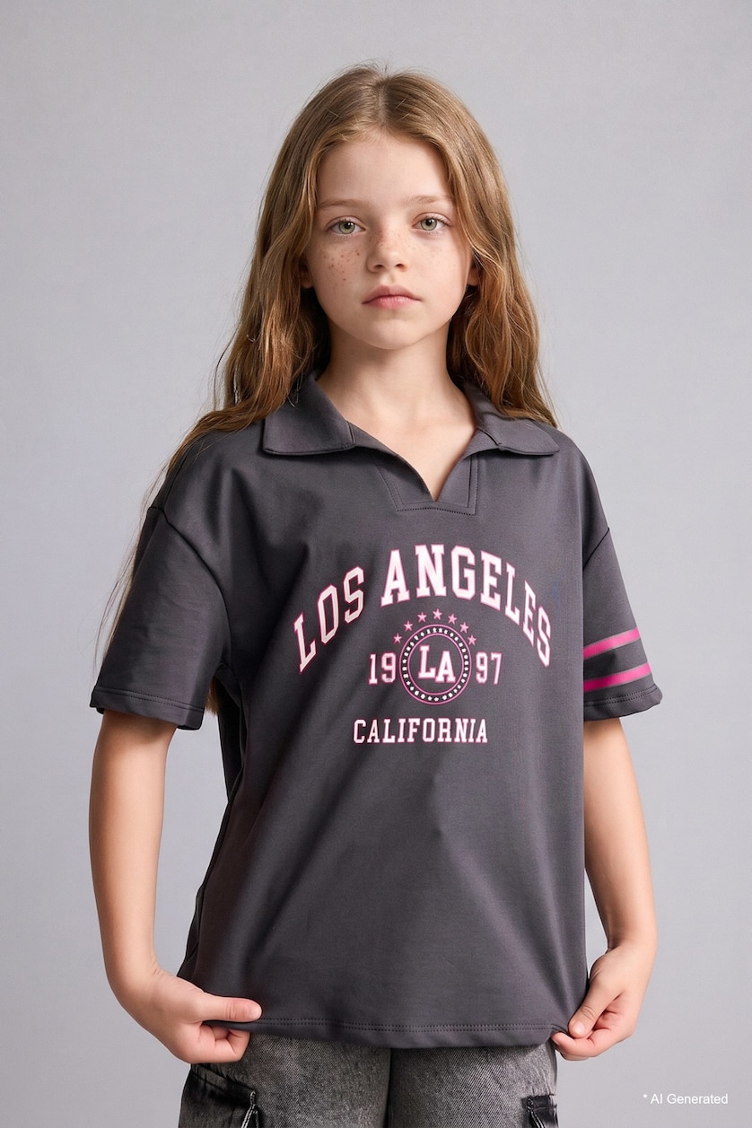 Young Girls - Teen Girls Anthracite Girl Anthracite Slogan Short Sleeve T-Shirt