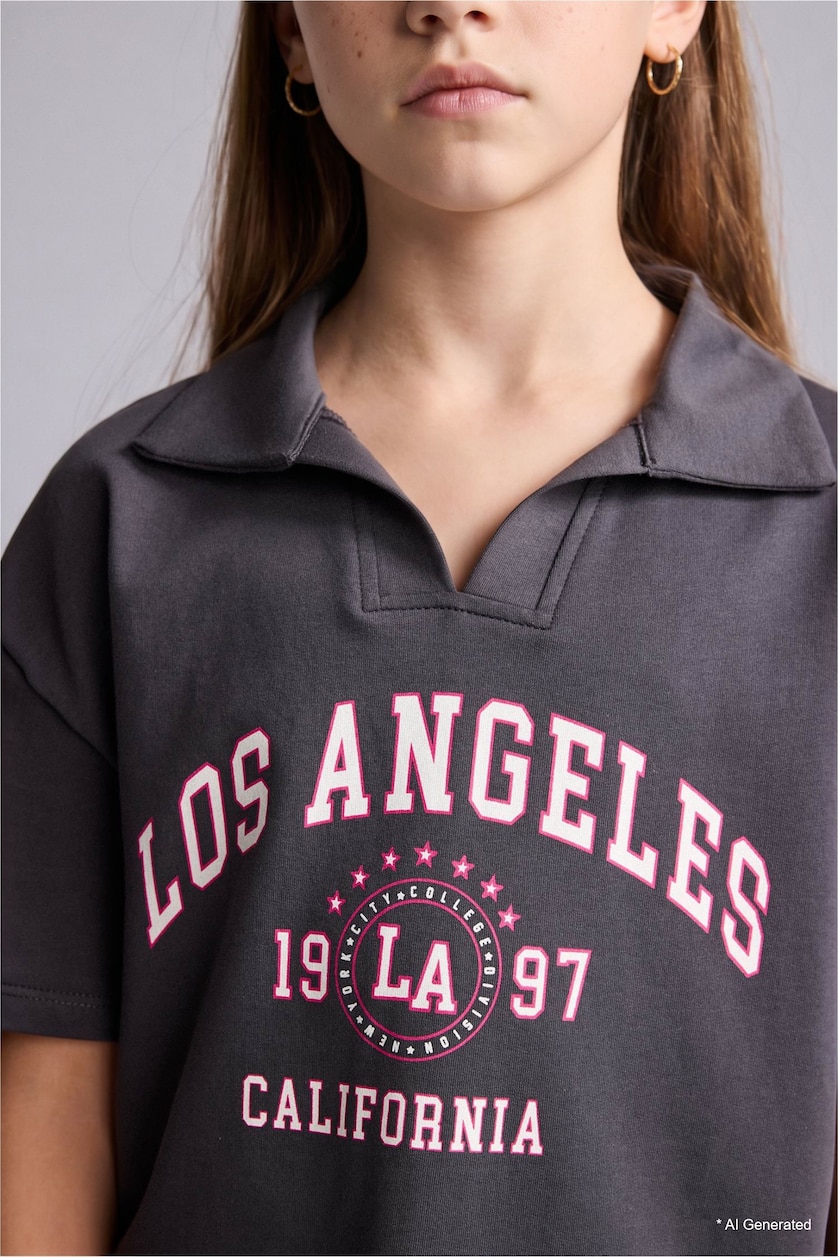 Young Girls - Teen Girls Anthracite Girl Anthracite Slogan Short Sleeve T-Shirt