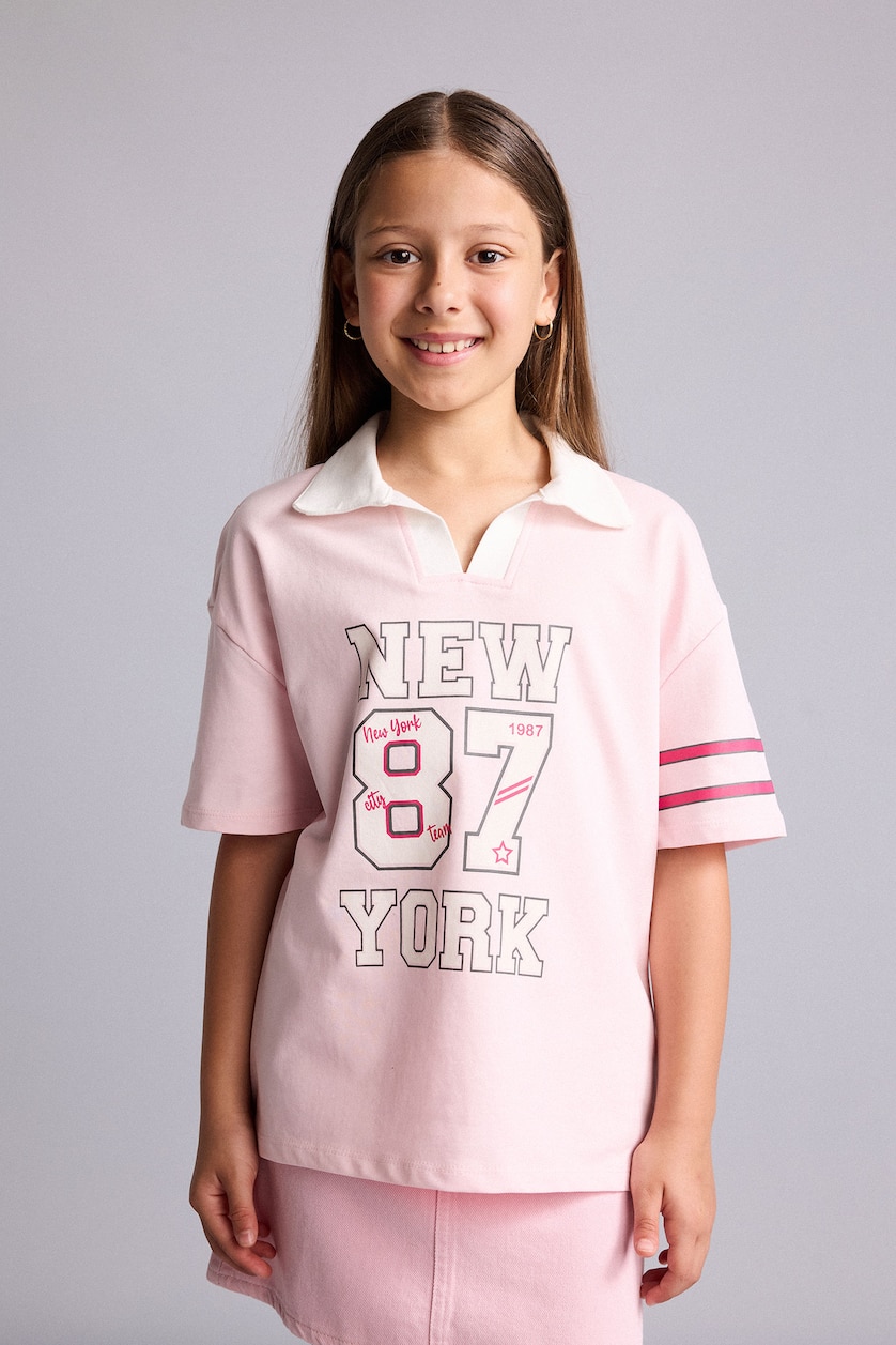 Girls & Teens Light Pink Girl V-Neck Printed Light Pink T-Shirt