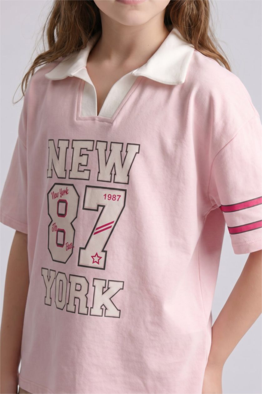 GIRLS & TEENS Light Pink Girl V-Neck Printed Light Pink T-Shirt