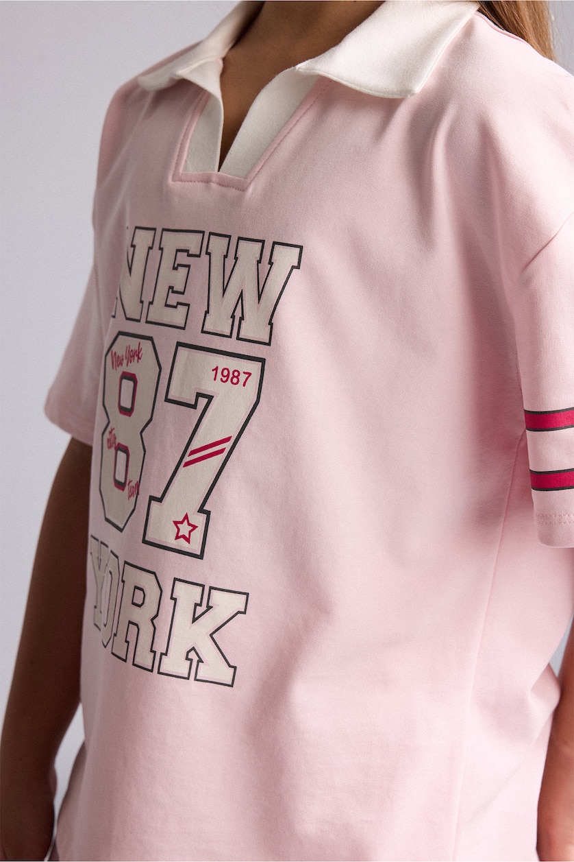 Girls & Teens Light Pink Girl V-Neck Printed Light Pink T-Shirt