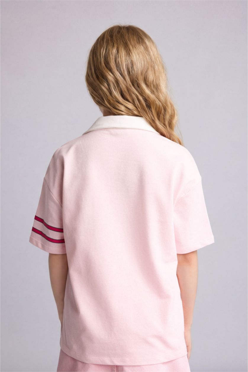 GIRLS & TEENS Light Pink Girl V-Neck Printed Light Pink T-Shirt