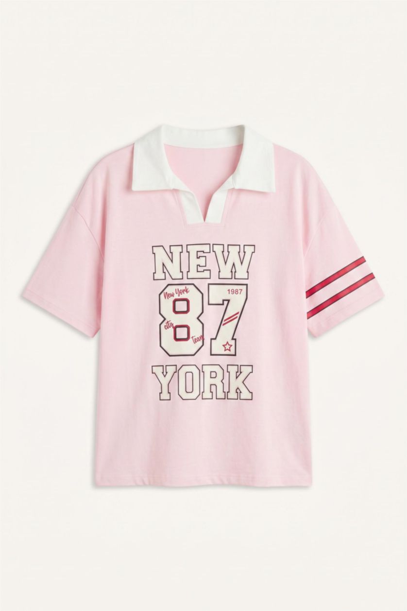GIRLS & TEENS Light Pink Girl V-Neck Printed Light Pink T-Shirt