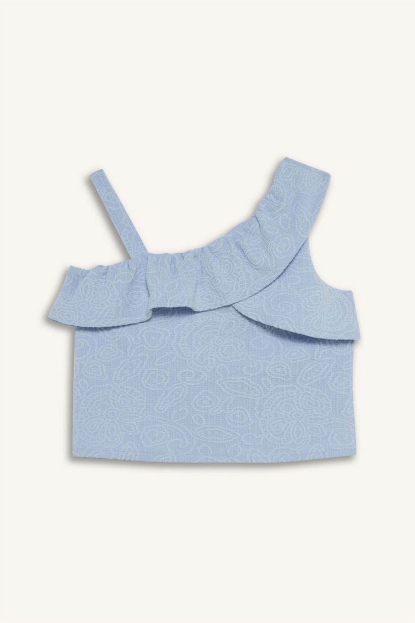 Kız Çocuk - Genç Kız Açık Mavi Çiçekli Kısa Kollu Tişört Kız Çocuk